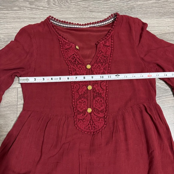 Knox Rose Women Burgundy Lace Front Bell Sleeve Boho Peasant Cottagecore Dress M - Picture 12 of 13